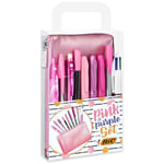 BIC Pink & Purple Set - 1 Pencil Case, 2 Ball Pens/1 Erasable Gel Pen/1 Graphite Pencil with Eraser/1 Writing Felt Pen/3 Permanent Markers/1 Mechanical Pencil