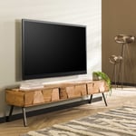 Meuble TV industriel 180 cm en acacia massif naturel Ambre Naturel DEMN : meuble tv