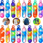 16Pcs Pop Keyring It Fidget Toys Pack Party Bag Fillers for Kids, Poppet Keyring