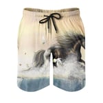 kikomia Men's Swimming Shorts Fantasy Running Horse Water Birds Butterfly Print Retro Board Shorts with Pockets White S