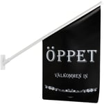 Flagga ''Öppet'' svart med vit text