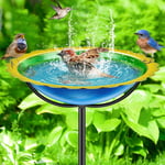 Bain D'Oiseaux,Abreuvoir Oiseaux Exterieur Métal,Bains Pour Oiseaux Sauvage,Mangeoire Oiseaux Exterieur,Bain D'Oiseaux Sur Pied,Bain D'Oiseaux Jardin Decoration (Bleu-Jaune)