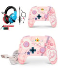 Casque Pc Switch Nintendo Rouge Et Bleu + Manette Switch Switch- Princess Peach Plaid Sans Fil Bluetooth Manette Switch Officielle N