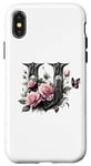 Coque pour iPhone X/XS Letter U Initial Floral Monogram Rose Pink Flower Butterfly