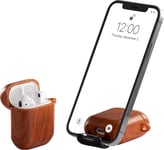 AirStand - Boitier AirPods avec Support de téléphone Invisible, Compatible avec Les AirPods séries 1 et 2, Coque Antichoc en TPU et PC avec Protection complète avec Mousqueton Porte-clés,Noyer