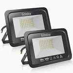 EXTRASTAR 30W LED Floodlight Outdoor, 2400LM Super Bright LED Security Lights, IP65 Waterproof Flood Light Wall Lights for Garden, Garage, Warehouse, Backyard and More - 6500K Daylight, 2 Pack