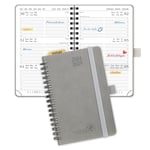 POPRUN Agenda de Poche 2025 16 x 10,5 cm D'août 2024 à déc 2025 - A6 Planner Semainier Scolaire 17 Mois avec Couverture Souple Spirale, Intervalle Horaire, Papier Certifié FSC®80 g/m² - Gris