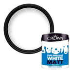 Crown Matt Emulsion Paint For Interior Walls Ceilings Pure Brilliant White 5L