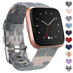 Ouwegaga Compatible with Fitbit Versa Strap/Fitbit Versa 2 Strap, Woven Bands Replacement Sport Wristband Compatible with Fitbit Versa Smartwatch, Small Military Camo