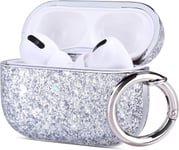 Coque AirPods Pro Paillettes, (Argent), Airpods Pro Boîtier Étui Housse de Protection Accessoires Antichoc avec Mousqueton, Supporte la Charge sans Fil [LED Visible] Coque pour AirPods Pro 2019