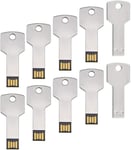 Clé USB 4Go Forme de Clé 10 Pièces USB 2.0 Argenté Cle USB Nouveauté Mémoire Stick Étanche Thumb Drive Stockage de Données Externe pour Cadeau