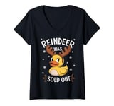 Womens Reindeer Christmas Xmas Duck with Reindeer Antlers V-Neck T-Shirt