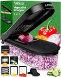 Vegetable Chopper Vegetable Cutter Mandoline Vegetable Slicer - Veggie Onion Salad Food Chopper Manual - Potato Chipper - Veg Chopper and Dicer - Kitchen Tools & Gadgets (6-in-1 Compact Black)