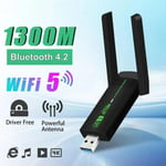 USB 3.0 WiFi-sovitin 1300Mbps verkkokortti kaksitaajuuksinen 2.4G/5GHz Bluetooth 4.2 langaton vastaanotin lähetin pöytätietokoneeseen