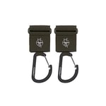 Lässig Fixation pour poussette (2 pcs.) fermeture autoagrippante Crochet Mousqueton Crochets pour poussette Crochets pour faire les courses Métal/Stroller Hooks with Carabiner olive