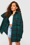 Womens Oversized Checked Shirt - Green - 8, Green