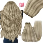 YoungSee Tissage Cheveux Naturels Blond Highlight 14Pouces Tissage Naturel Cheveux Humain Brun Clair avec Blond Extension Tissage Cheveux Naturel 100g Tissage Cheveux Humain Remy Hair Weaves #P8/60