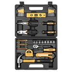 DEKO Boîte à outils 65 en 1, mallette à outils portable complète, y compris marteau, tournevis avec jeu d'embouts, clé à douille, acier au chrome vanadium pour la maison, le bureau et le garage