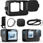 Kit d'accessoires pour Go Pro Hero 12/11/10/9 Étui de Protection en Silicone Noir avec Cache d'objectif en Caoutchouc + Protecteur d'écran + Cache latéral de Batterie + Cache d'objectif pour Go