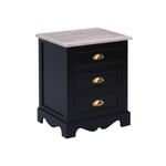 Loxley Vintage Solid Wood 3 Drawer Bedside Table Cabinet Black