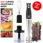 4-In-1 Immersion Hand Held Blender Smoothie Mixer Stainless Steel Whisk Chopper