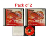 2 x TDK Blank DVD-RW discs 2x - 6x 4.7GB 120 mins Rewritable Slim Jewel Case