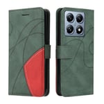 XINNI Housse pour Telephone Xiaomi 14T Etui, PU/TPU Rétro Retourner Cuir Coque Magnétique Anti Chute Portefeuille Protection Case Cover, Vert