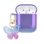 Ownest Compatible with AirPods 2nd Generation & 1st Generation Case,Colorful Butterfly Cute Cover with Keychain Soft TPU Protective Case for Girls Design for AirPods 1&2 -Purple