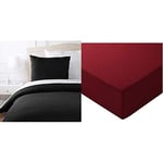 Amazon Basics Parure de lit avec Housse de Couette en Microfibre, Noir, 140 x 200 cm & Drap-Housse en Microfibre Bordeaux140 x 200 x 30 cm