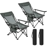 Lot de 2 Chaises Camping Pliante, Chaise de Pêche Léger et Portable, Fauteuil Pliant avec Dossier Réglable, Gris - Woltu