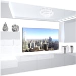 Unité Murale tv nex i Ensemble Muebles de Salon Complet i Ensemble Meuble tv avec Illumination led i Dimensions: 250 x 180 x 36 cm i Coleur: Blanc