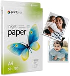 Papier photo PrintPro de 50 Feuilles A4 Haute Brillance 180 g/m² Immédiatement sec Imperméable pour toutes les imprimantes Laser/a Jet d'encre