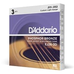 D'Addario Guitar Strings - Acoustic Guitar Strings - Phosphor Bronze - For 6 String Guitar - Warm, Bright, Balanced Tone - EJ26-3D - Custom Light, 11-52 - 3-Pack