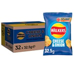 Walkers Cheese And Onion Crisps, 32.5g (Case Of 32)