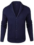 iClosam Cardigan en Tricot épais avec col châle pour Homme, Bleu, XL