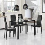 [en.casa] - Table à manger avec 4 chaises Bergen similicuir noir