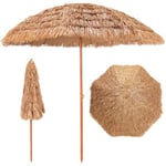 Parasol de jardin/plage Hawaii 200cm tiges en fibre de verre, tissu polyester + PP, tube en acier laqué couleur bois