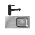 Evier 1 bac HANSGROHE S44 inox + robinet de cuisine avec douchette HANSGROHE Zesis M33 150 2 jets noir mat