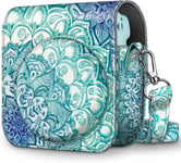 Housse pour Fujifilm Instax Mini 11 Appareil Photo Instantané-Sac de Caméra en Cuir Voyage Caméra Cover Case Sac avec bandoulière Amovible,Emerald Illusions