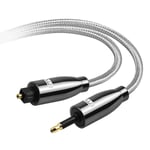 Câble Mini Toslink, Câble Optique Audio Numérique,Toslink vers Mini Toslink, 3.5mm Cable Spdif Fibre Optique, Câble Optique pour Barre De Son (1M, Toslink optique vers mini Toslink, Blanc)