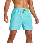 JustSun Short de Bain Homme Maillot de Bain Homme Boardshort Short Plage Étanche Short Séchage Rapide Filet avec Poches Zippées Bleu Clair L