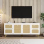 Meuble tv Blanc Banc tv en Rotin avec 4 Portes en Rotin,pour Téléviseurs Jusqu'à 80 pouces,180x40x72cm, Meubles tv élégants pour Salon