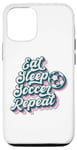 Coque pour iPhone 12/12 Pro Ballon de sport pour hommes, femmes, garçons et filles avec inscription « Eat Sleep Soccer Repeat »