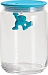 Alessi Amdr06 Gianni a Little Man Holding on Tight Boîte de Cuisine en Verre avec Couvercle en Résine Thermoplastique, Bleu clair, 90 cl