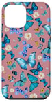 iPhone 13 Pro Max Blue Butterflies on Dusty Rose Pink with Pastel Florals Case