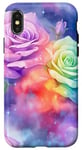 Coque pour iPhone X/XS Rose pastel, violet, bleu, arc-en-ciel, rose florale