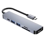 USB C -sovitin Macbookille, 6 in 1 USB Type-c - Hdmi 4k Multiport Hub, joka on yhteensopiva Type C -kannettavien, kuten Macbook Pron, Dell Xps:n, Chromebook Pixelin kanssa