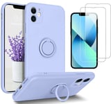 Coque Silicone Pour iPhone 13  Couleur Bleu Avec Anneau Support + 2 Verres Tremp