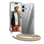 OLEPHY Coque avec Cordon pour iPhone 16 Plus 6,7'', Coque avec Collier Ajustable, Protection Complète [Antichoc] [Amovible] Coque avec Tour de Cou, Doré