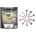 Ronseal AMPWM750 Anti Mould Paint White Matt 750ml & Fit For The Job 10 pc Mixed Sizes Paint Brush Set for a Smooth Finish with Emulsion, Gloss